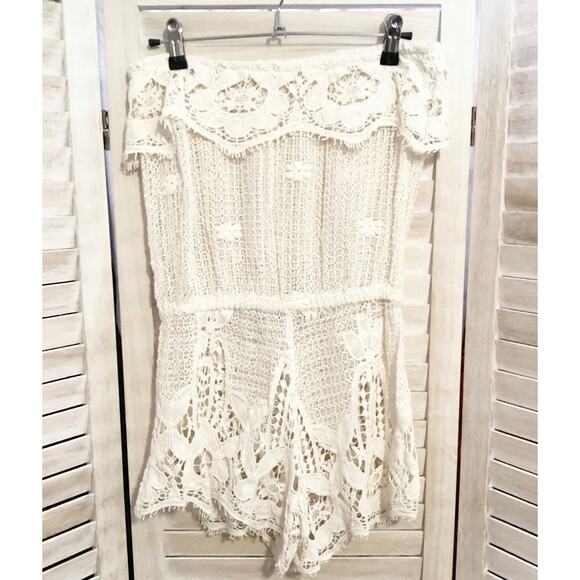 Eberjey Sun Warrior Cream Cotton Crochet Romper Cover Up M - Picture 5 of 7